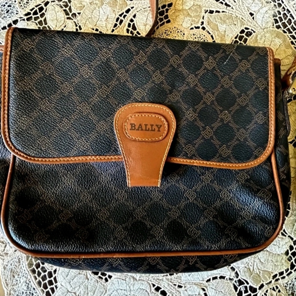 Bally Black and Brown Monogram Crossbody Bag